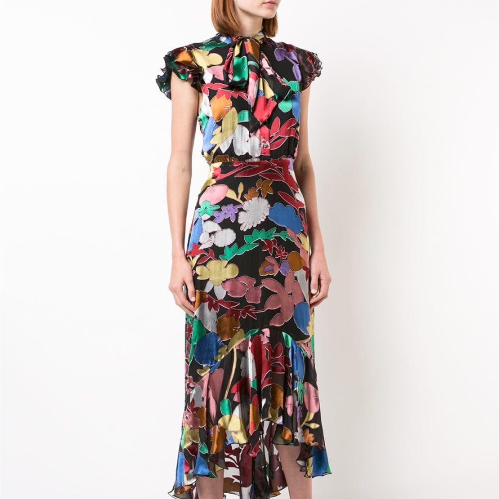 Alice and Olivia Silk Greta Ruffle Hem Dress
